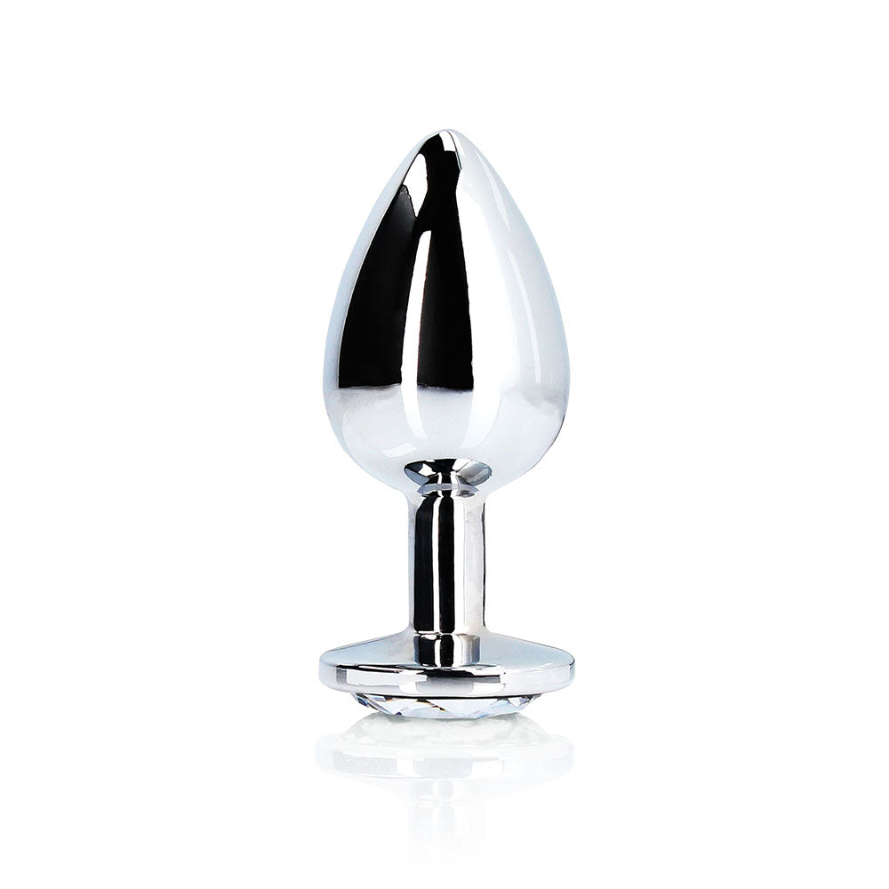 SHOTS - OUCH! ROUND GEM BUTT PLUG LARGE SILVER/DIAMOND