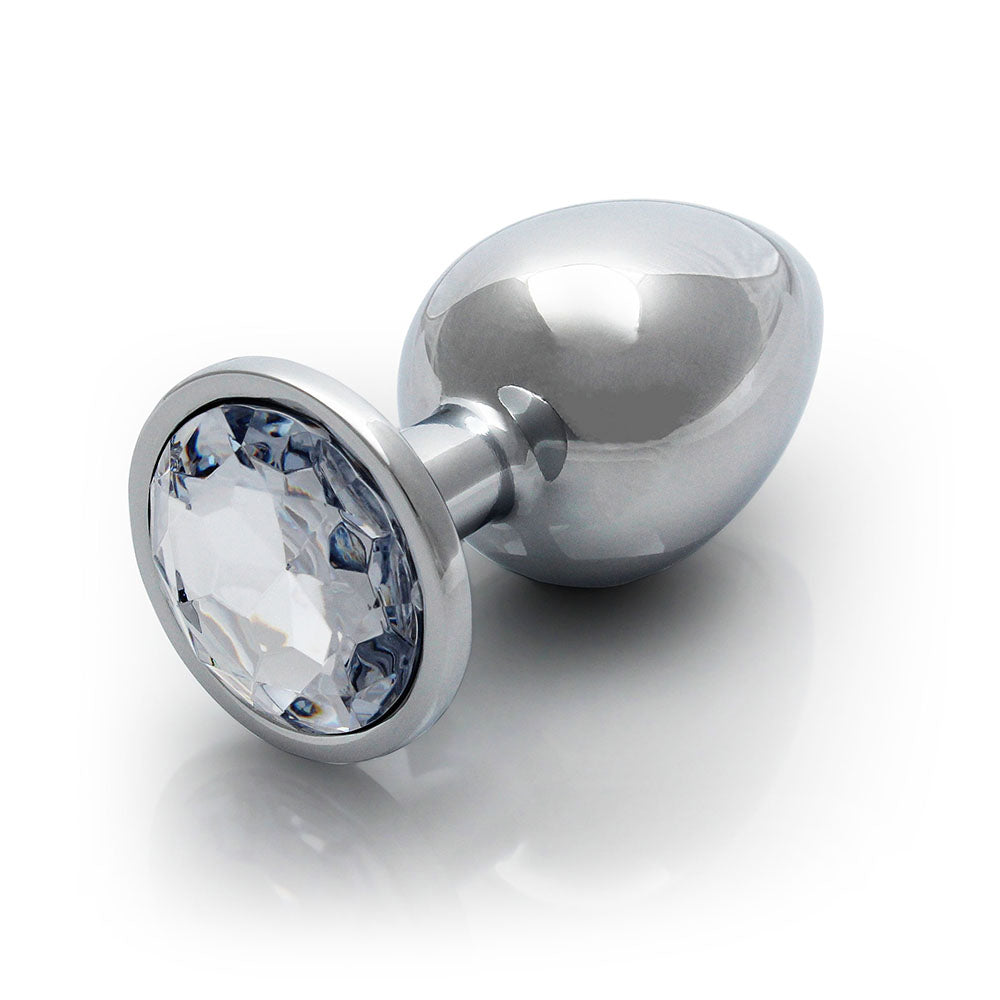 SHOTS - OUCH! ROUND GEM BUTT PLUG LARGE SILVER/DIAMOND
