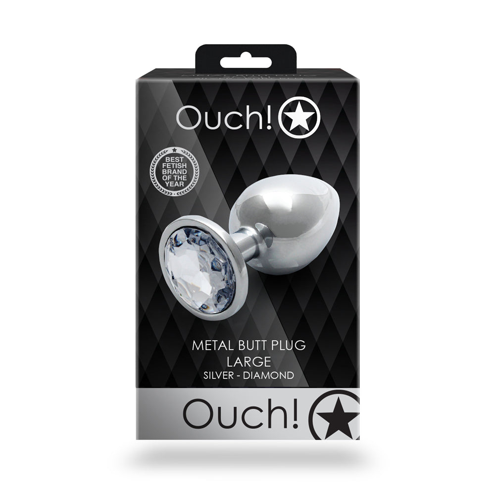SHOTS - OUCH! ROUND GEM BUTT PLUG LARGE SILVER/DIAMOND