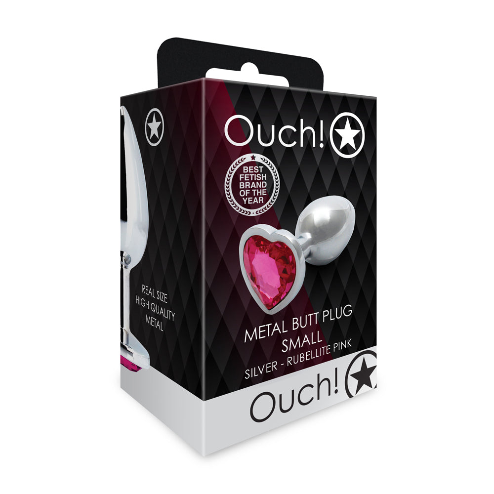 SHOTS - OUCH! HEART GEM BUTT PLUG SMALL SILVER/RUBELLITE PINK