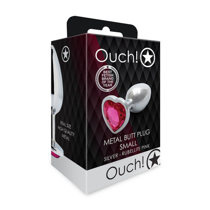 SHOTS - OUCH! HEART GEM BUTT PLUG SMALL SILVER/RUBELLITE PINK