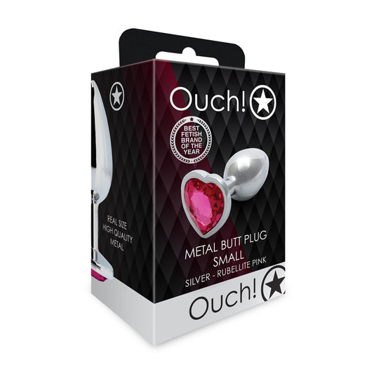 SHOTS - OUCH! HEART GEM BUTT PLUG SMALL SILVER/RUBELLITE PINK