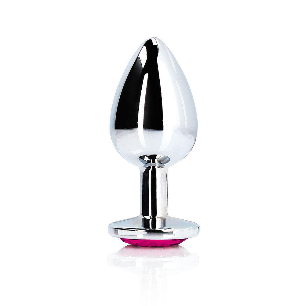 SHOTS - OUCH! HEART GEM BUTT PLUG SMALL SILVER/RUBELLITE PINK