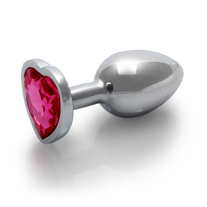 SHOTS - OUCH! HEART GEM BUTT PLUG SMALL SILVER/RUBELLITE PINK