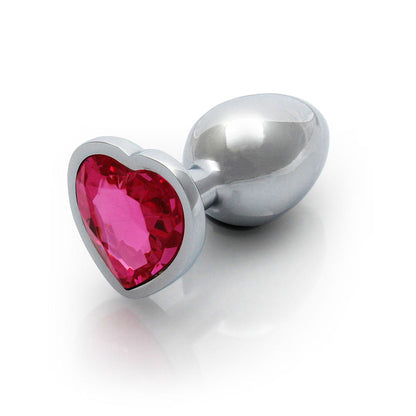 SHOTS - OUCH! HEART GEM BUTT PLUG SMALL SILVER/RUBELLITE PINK