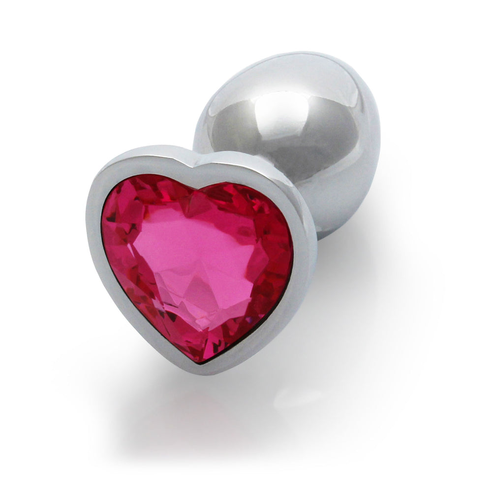 SHOTS - OUCH! HEART GEM BUTT PLUG SMALL SILVER/RUBELLITE PINK