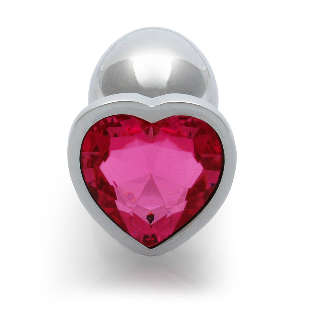 SHOTS - OUCH! HEART GEM BUTT PLUG SMALL SILVER/RUBELLITE PINK
