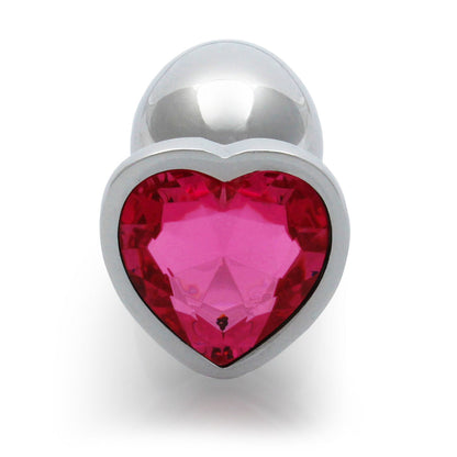 SHOTS - OUCH! HEART GEM BUTT PLUG SMALL SILVER/RUBELLITE PINK
