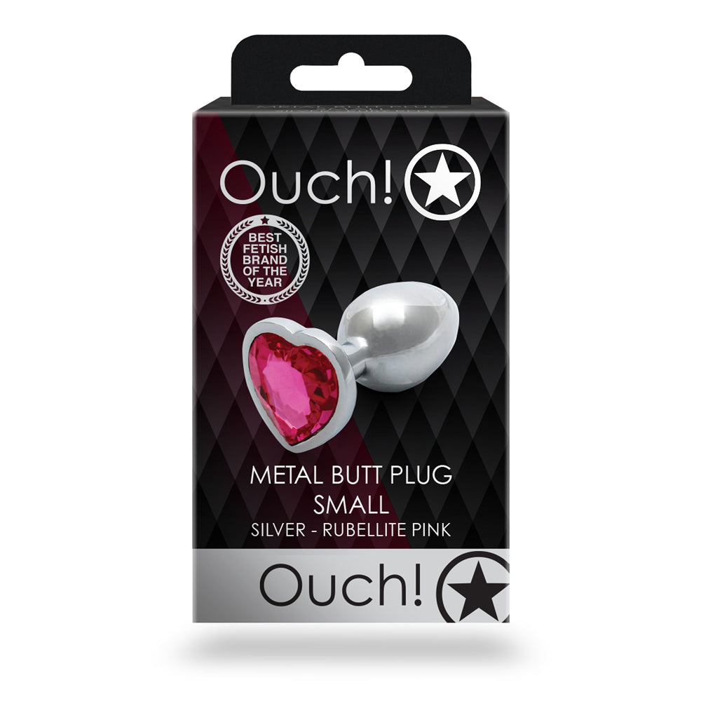 OUCH! HEART GEM BUTT PLUG SMALL SILVER/RUBELLITE PINK