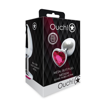 SHOTS - OUCH! HEART GEM BUTT PLUG MEDIUM SILVER/RUBELLITE PINK