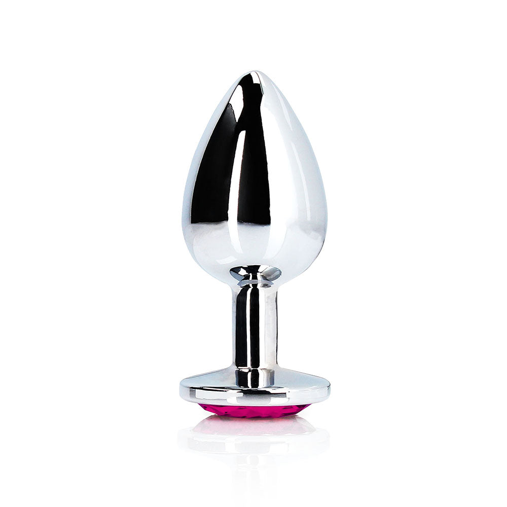 SHOTS - OUCH! HEART GEM BUTT PLUG MEDIUM SILVER/RUBELLITE PINK