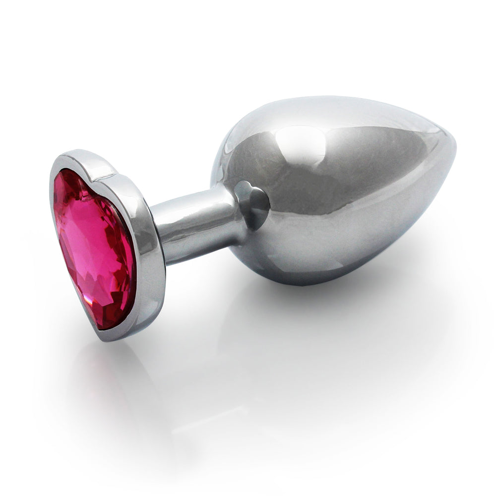 SHOTS - OUCH! HEART GEM BUTT PLUG MEDIUM SILVER/RUBELLITE PINK