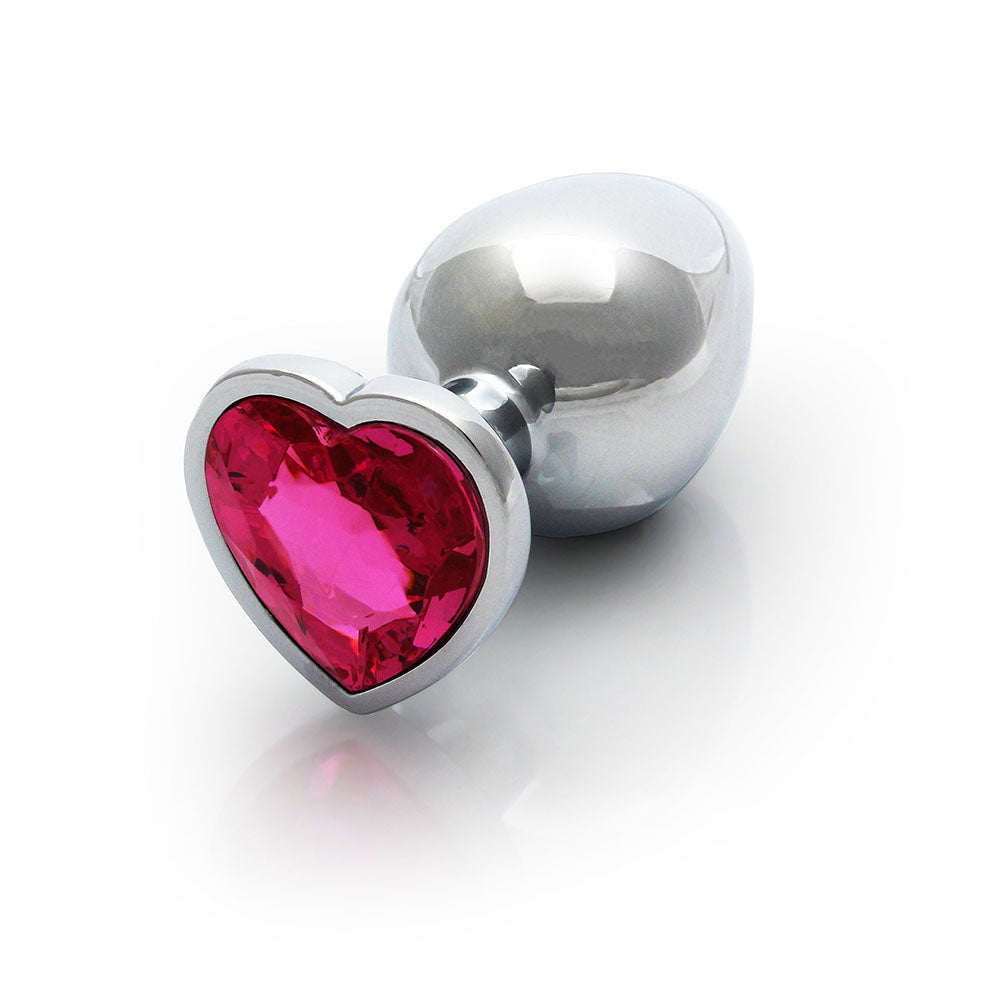 SHOTS - OUCH! HEART GEM BUTT PLUG MEDIUM SILVER/RUBELLITE PINK