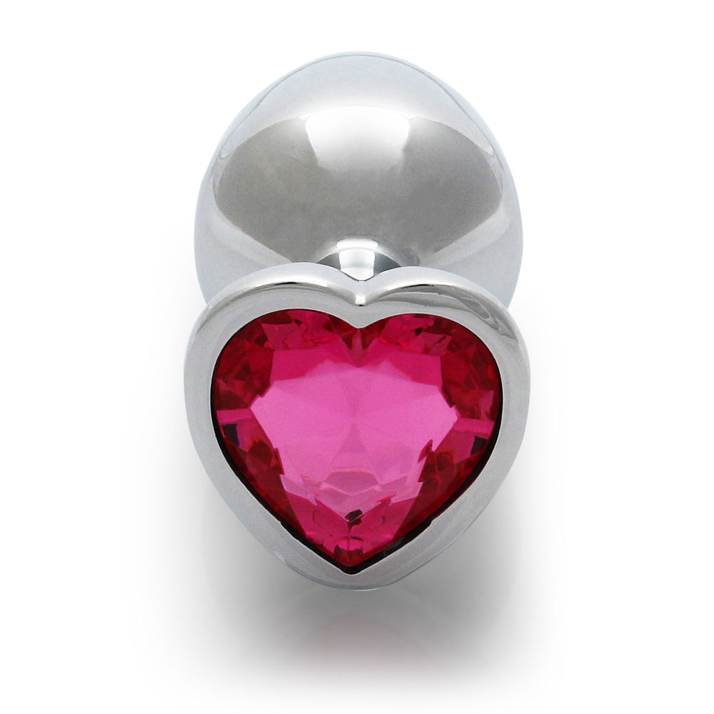 SHOTS - OUCH! HEART GEM BUTT PLUG MEDIUM SILVER/RUBELLITE PINK