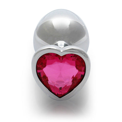 SHOTS - OUCH! HEART GEM BUTT PLUG MEDIUM SILVER/RUBELLITE PINK