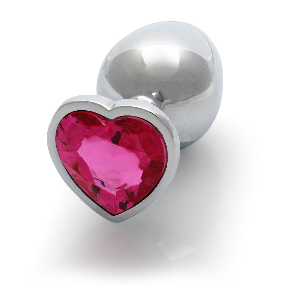 SHOTS - OUCH! HEART GEM BUTT PLUG MEDIUM SILVER/RUBELLITE PINK