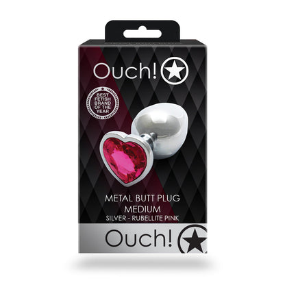 SHOTS - OUCH! HEART GEM BUTT PLUG MEDIUM SILVER/RUBELLITE PINK