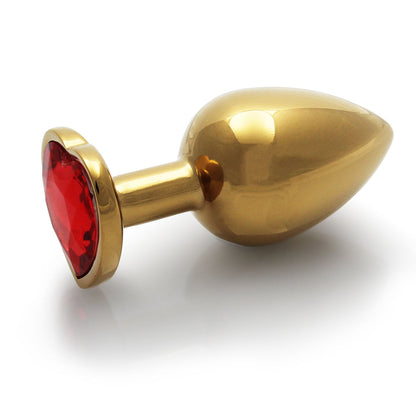 OUCH! HEART GEM BUTT PLUG MEDIUM GOLD/RUBY RED
