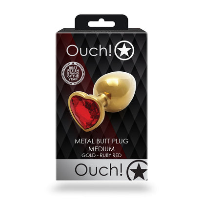 OUCH! HEART GEM BUTT PLUG MEDIUM GOLD/RUBY RED