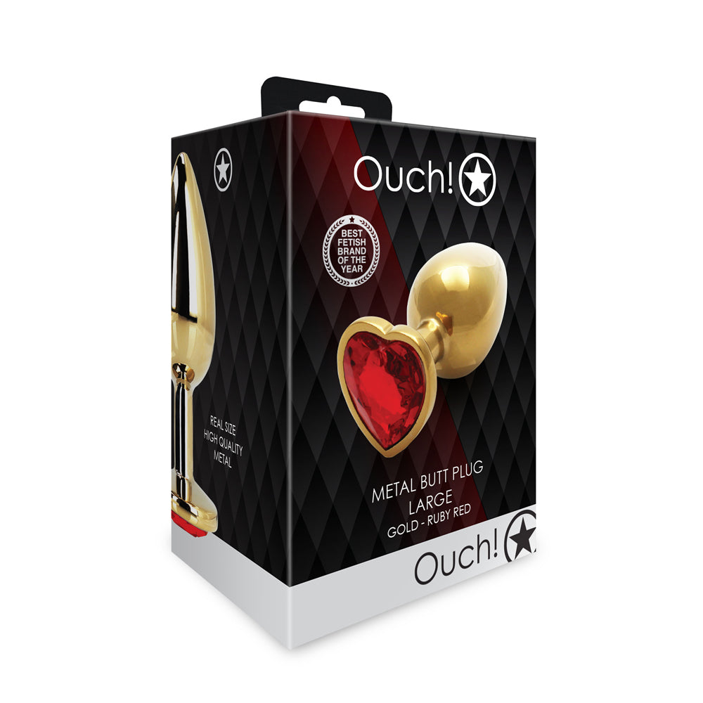 SHOTS - OUCH! HEART GEM BUTT PLUG LARGE GOLD/RUBY RED