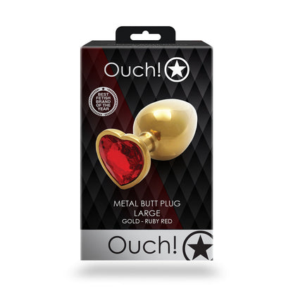 OUCH! HEART GEM BUTT PLUG LARGE GOLD/RUBY RED