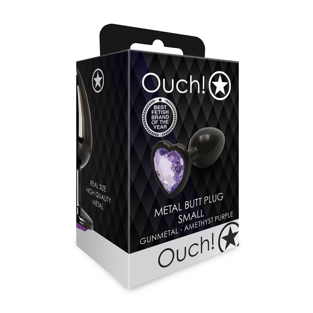 SHOTS - OUCH! HEART GEM BUTT PLUG SMALL GUNMETAL/AMETHYST