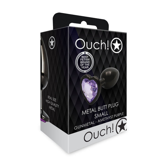 SHOTS - OUCH! HEART GEM BUTT PLUG SMALL GUNMETAL/AMETHYST