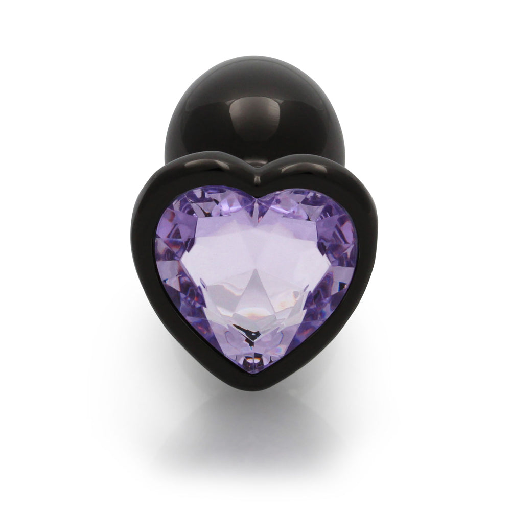 OUCH! HEART GEM BUTT PLUG SMALL GUNMETAL/AMETHYST