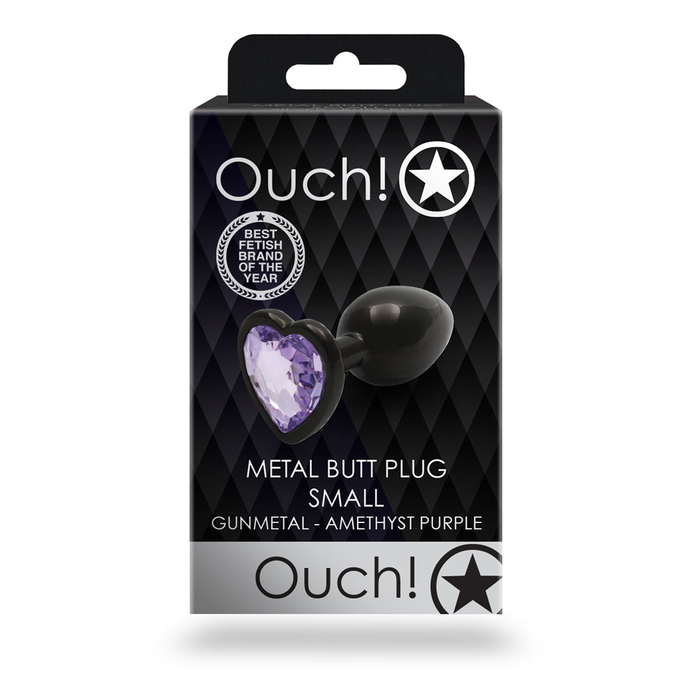 SHOTS - OUCH! HEART GEM BUTT PLUG SMALL GUNMETAL/AMETHYST