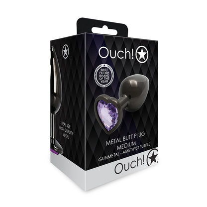 OUCH! HEART GEM BUTT PLUG MEDIUM GUNMETAL/AMETHYST