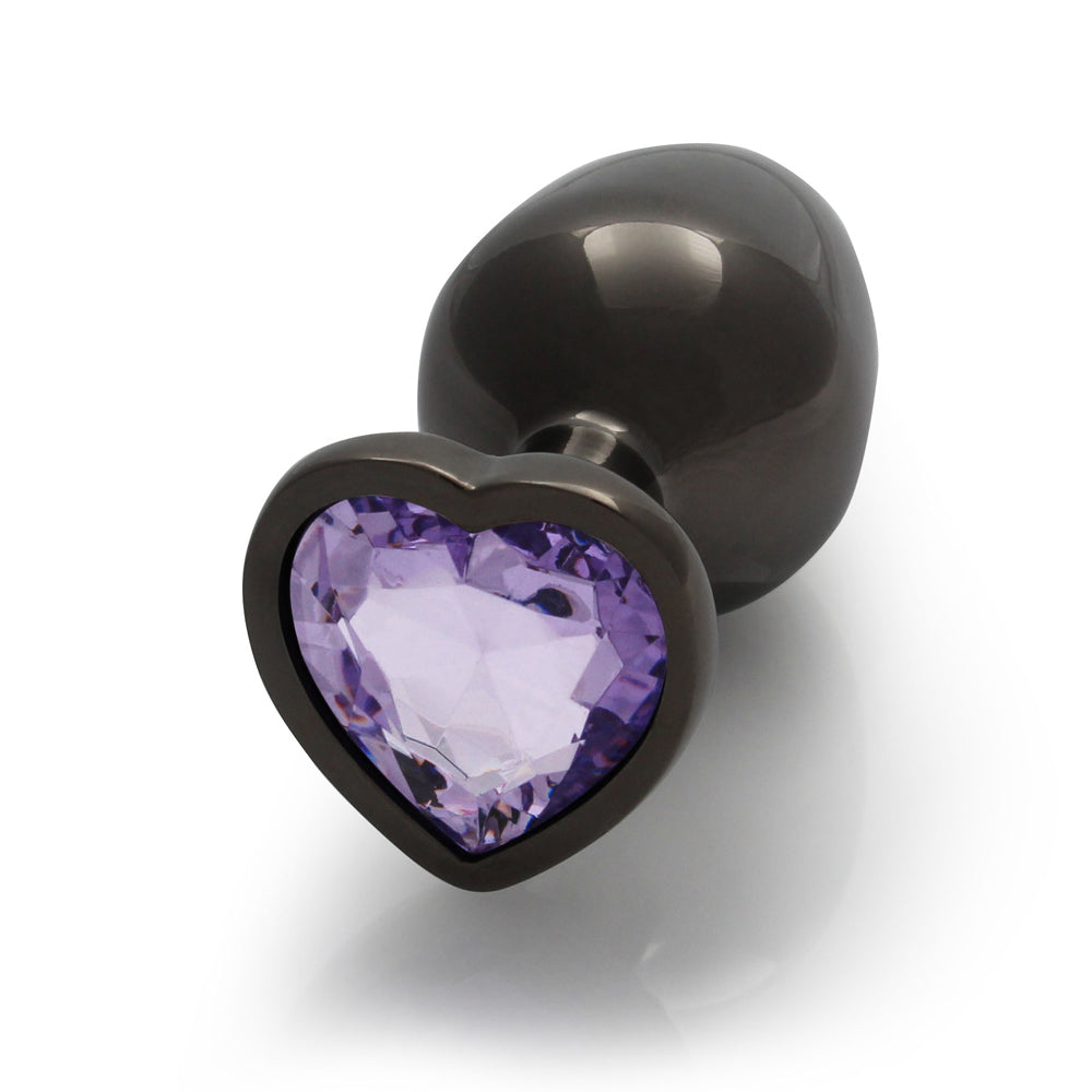 SHOTS - OUCH! HEART GEM BUTT PLUG MEDIUM GUNMETAL/AMETHYST