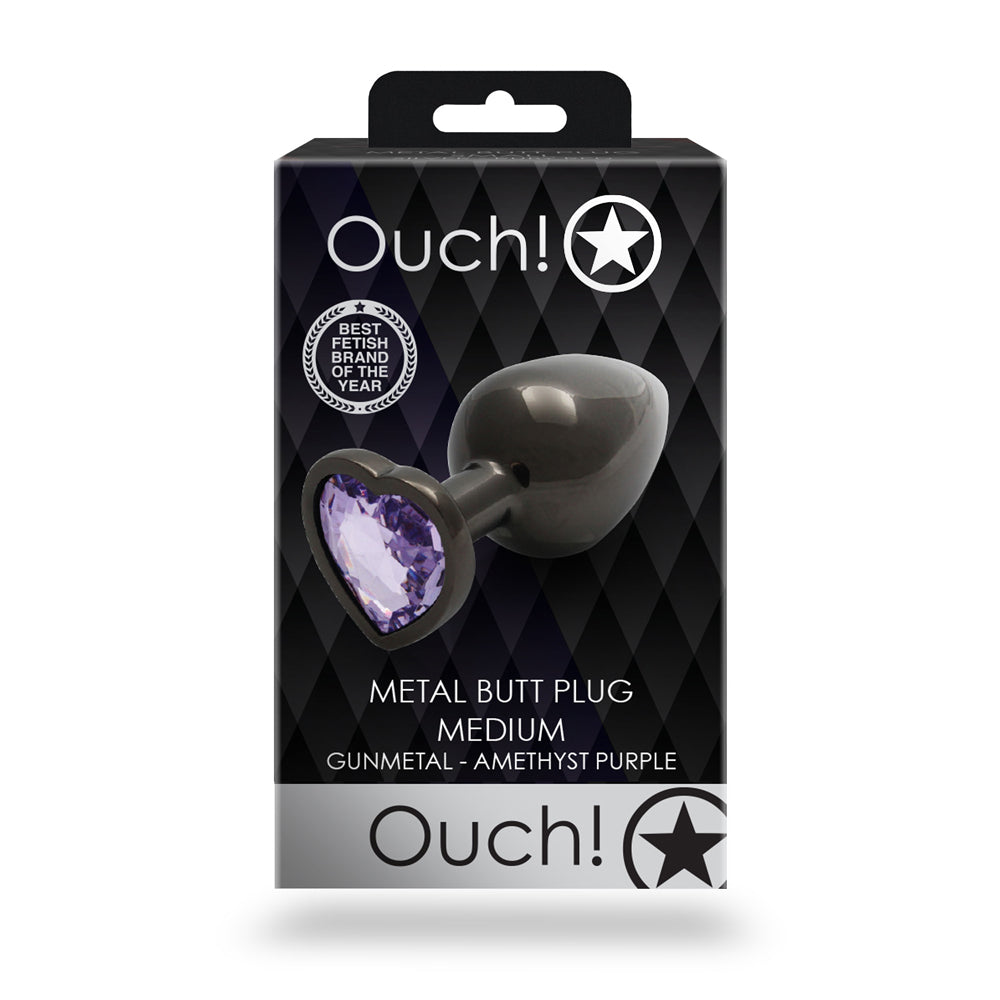 SHOTS - OUCH! HEART GEM BUTT PLUG MEDIUM GUNMETAL/AMETHYST