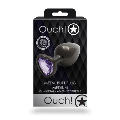 OUCH! HEART GEM BUTT PLUG MEDIUM GUNMETAL/AMETHYST