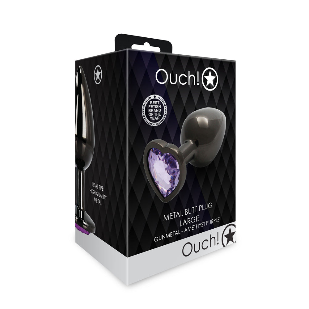 SHOTS - OUCH! HEART GEM BUTT PLUG LARGE GUNMETAL/AMETHYST