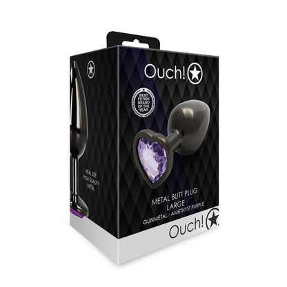 OUCH! HEART GEM BUTT PLUG LARGE GUNMETAL/AMETHYST
