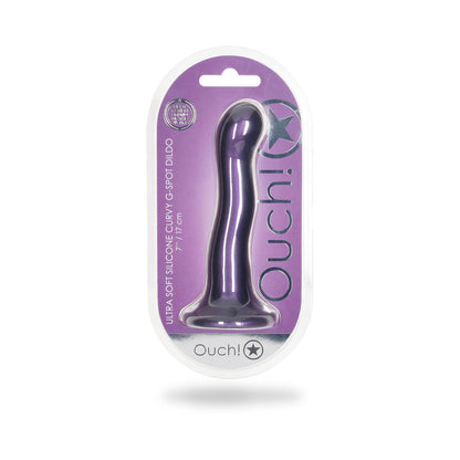 SHOTS - OUCH! ULTRA SOFT SILICONE 7 IN. CURVY G-SPOT DILDO METALLIC PURPLE