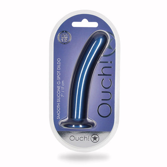 OUCH! SMOOTH SILICONE 7 IN. G-SPOT DILDO METALLIC BLUE
