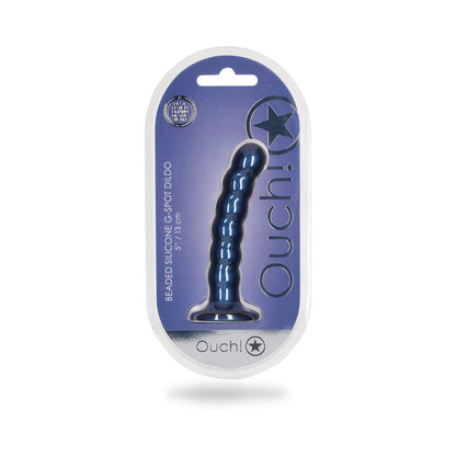 SHOTS - OUCH! BEADED SILICONE 5 IN. G-SPOT DILDO METALLIC BLUE
