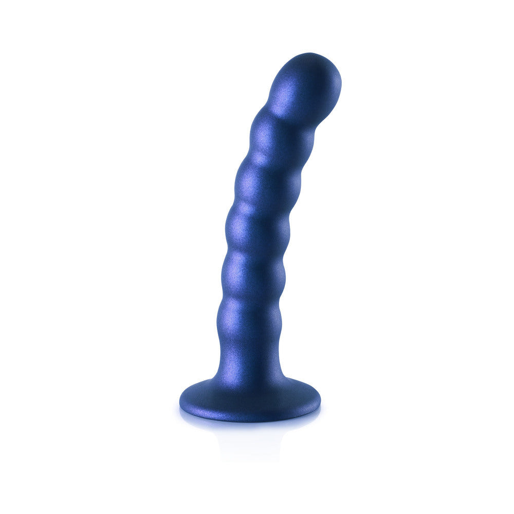 SHOTS - OUCH! BEADED SILICONE 5 IN. G-SPOT DILDO METALLIC BLUE