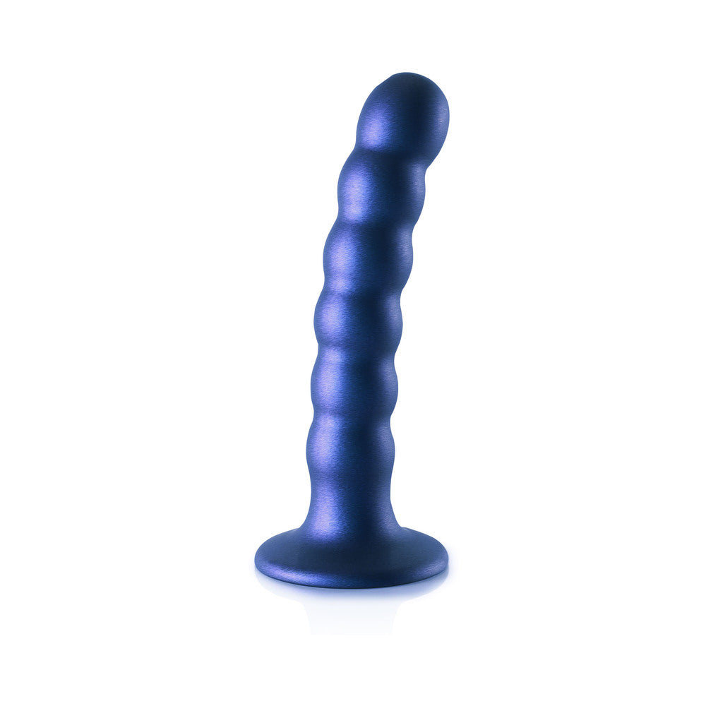SHOTS - OUCH! BEADED SILICONE 5 IN. G-SPOT DILDO METALLIC BLUE