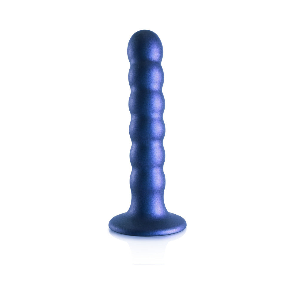SHOTS - OUCH! BEADED SILICONE 5 IN. G-SPOT DILDO METALLIC BLUE