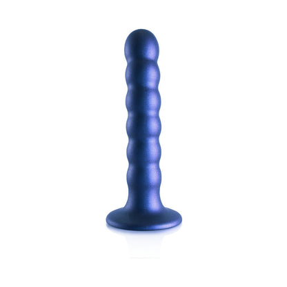 SHOTS - OUCH! BEADED SILICONE 5 IN. G-SPOT DILDO METALLIC BLUE