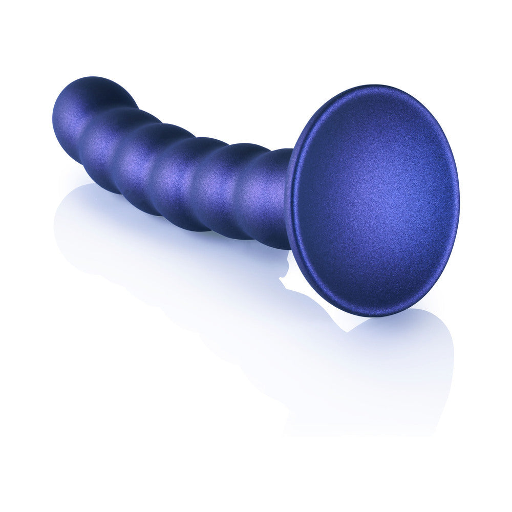 SHOTS - OUCH! BEADED SILICONE 5 IN. G-SPOT DILDO METALLIC BLUE