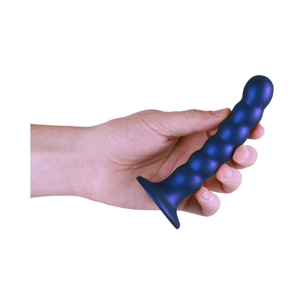 SHOTS - OUCH! BEADED SILICONE 5 IN. G-SPOT DILDO METALLIC BLUE
