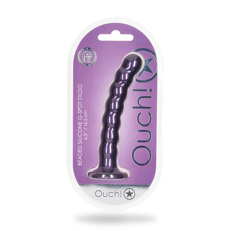 OUCH! BEADED SILICONE 6.5 IN. G-SPOT DILDO METALLIC PURPLE