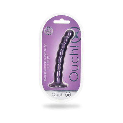 SHOTS - OUCH! BEADED SILICONE 6.5 IN. G-SPOT DILDO METALLIC PURPLE