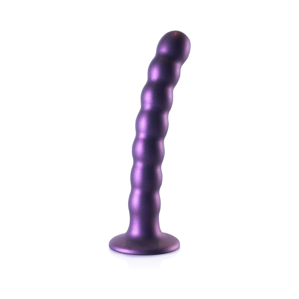SHOTS - OUCH! BEADED SILICONE 6.5 IN. G-SPOT DILDO METALLIC PURPLE