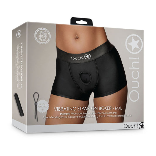 OUCH! VIBRATING STRAP-ON BOXER BLACK M/L
