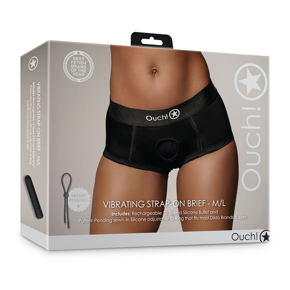 OUCH! VIBRATING STRAP-ON BRIEF BLACK M/L