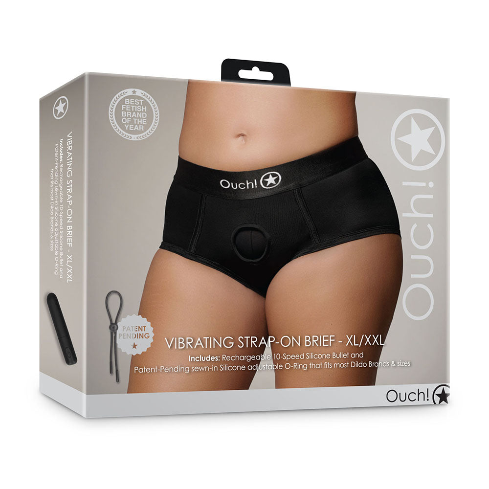 OUCH! VIBRATING STRAP-ON BRIEF BLACK XL/2XL